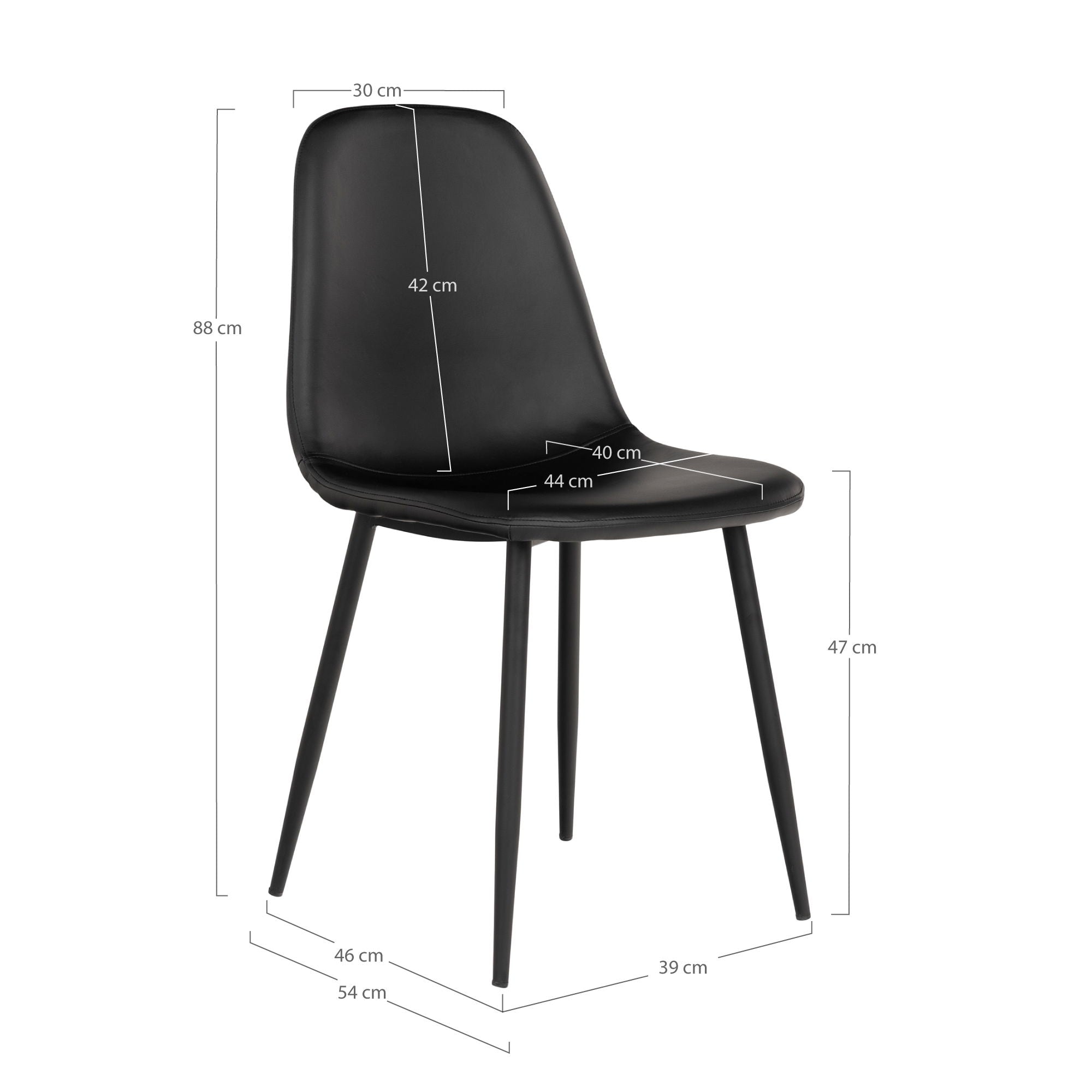 Stockholm eetkamerstoel, PU leder in zwart , set van 2