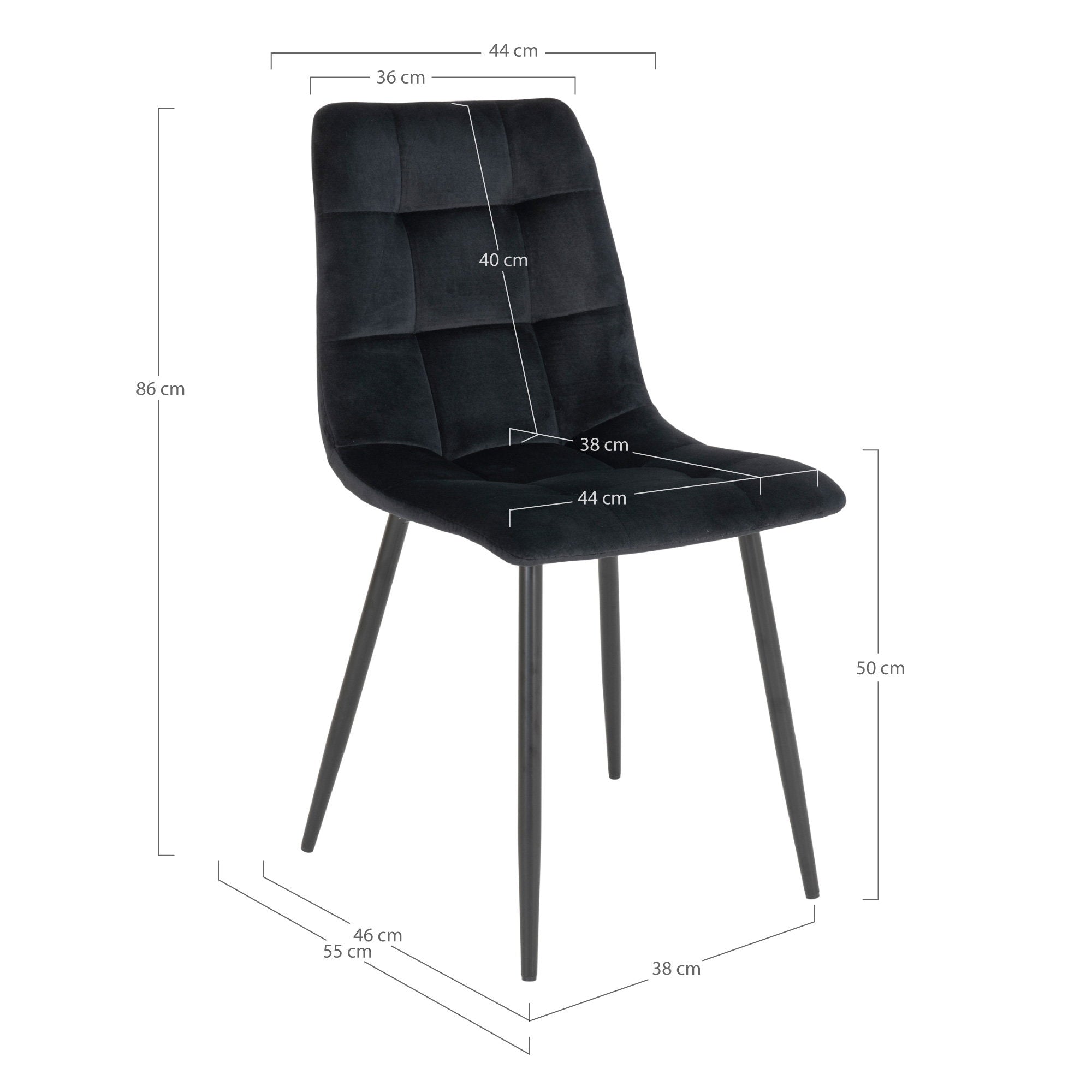 Middelfar eetkamerstoel in zwart velvet, set van 2