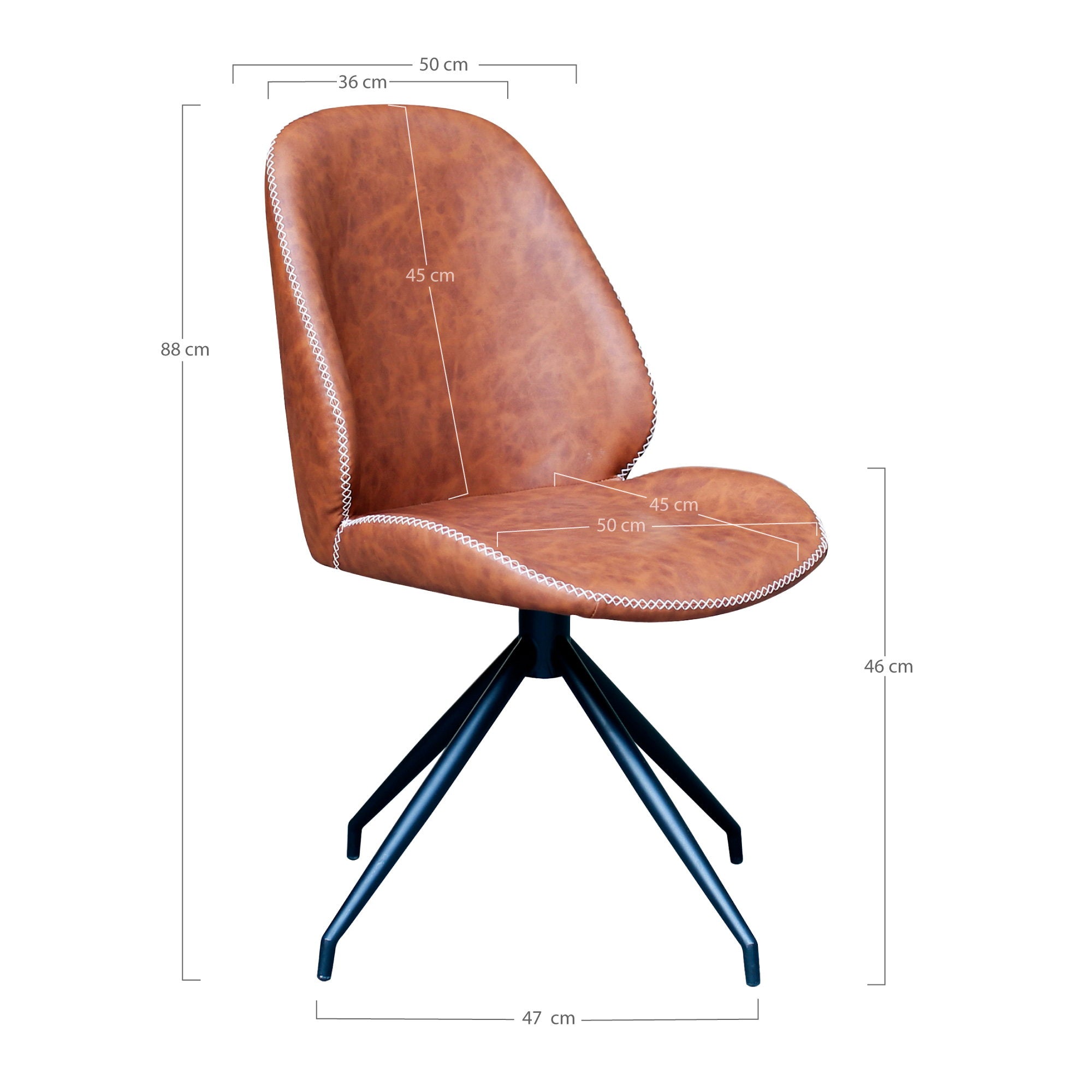 Monte Carlo eetkamerstoel in PU with Swivel, vintage brown with black legs (set of 2)