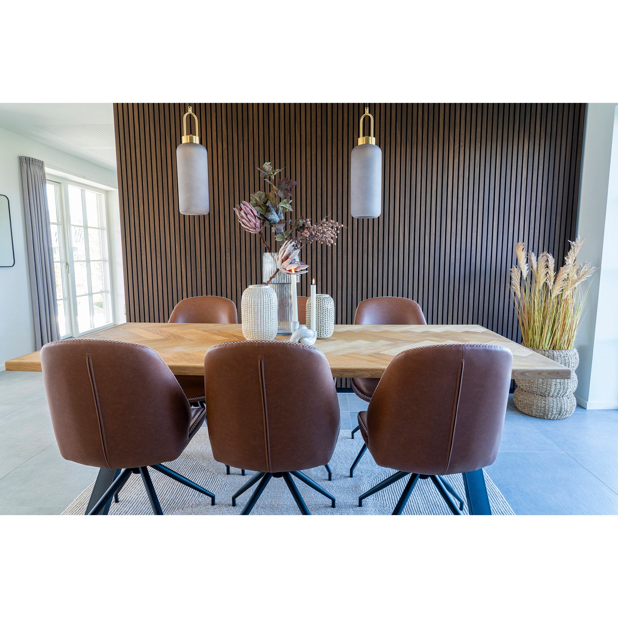 Monte Carlo eetkamerstoel in PU with Swivel, vintage brown with black legs (set of 2)