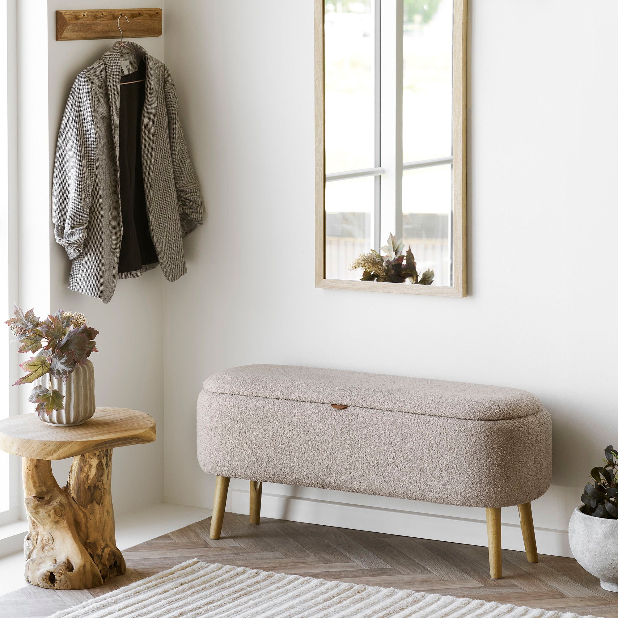 Harlow opbergbankje in bouclé 95x37x45 cm