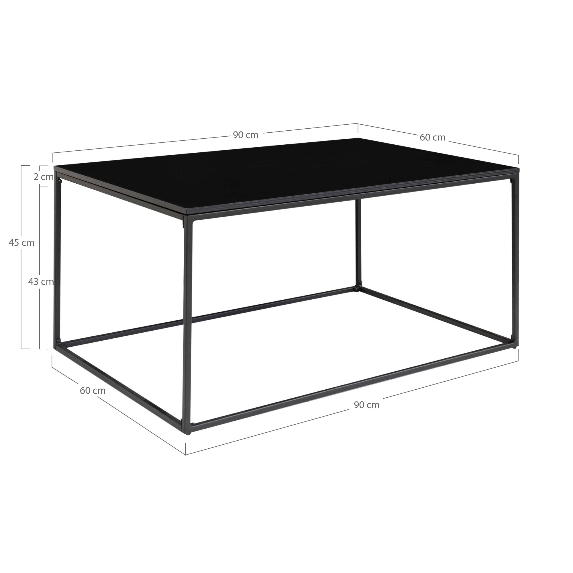 Vita salontafel met zwarte frame, 60x90x45 cm
