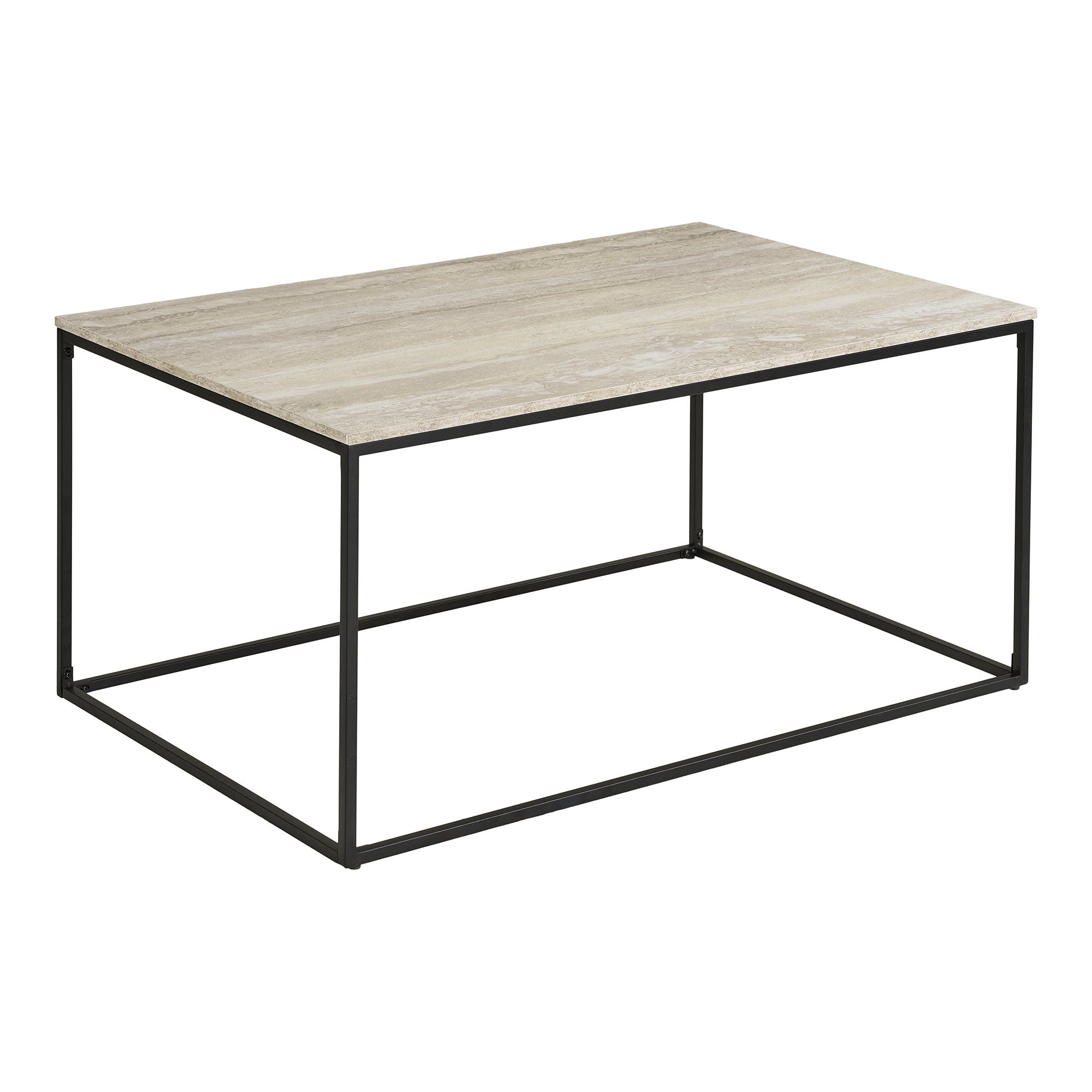 Vita salontafel travertin look met zwarte frame, 90x60x45 cm