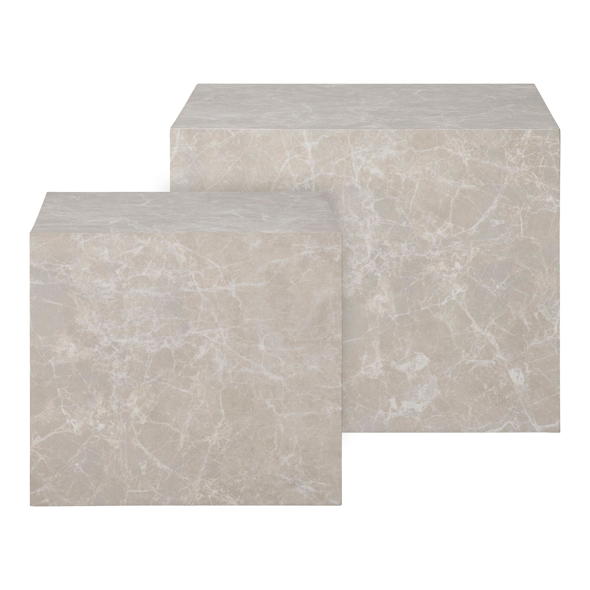 Prague salontafel, marble look, beige set of 2