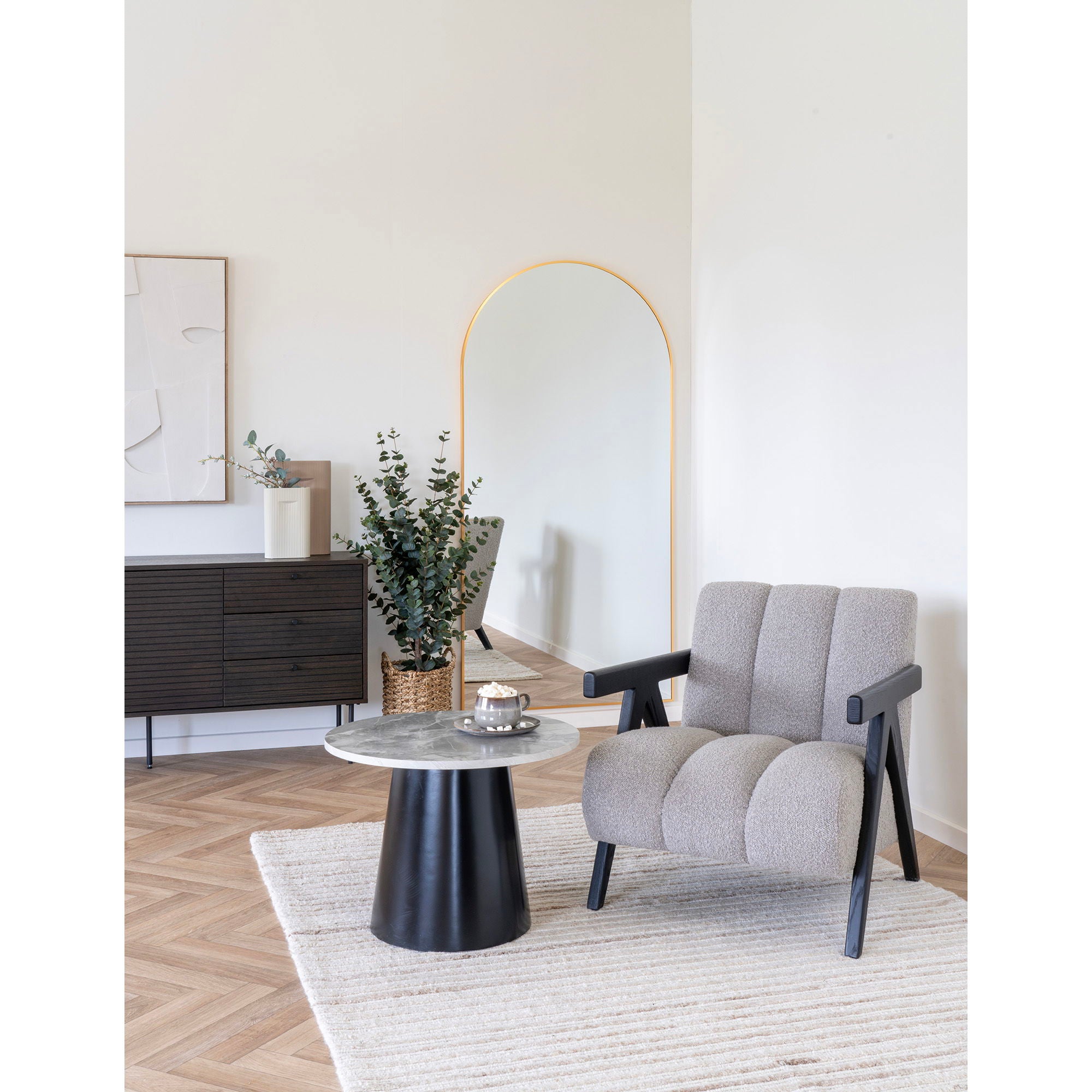 Brito salontafel, marble look, grey/black ø60x45 cm