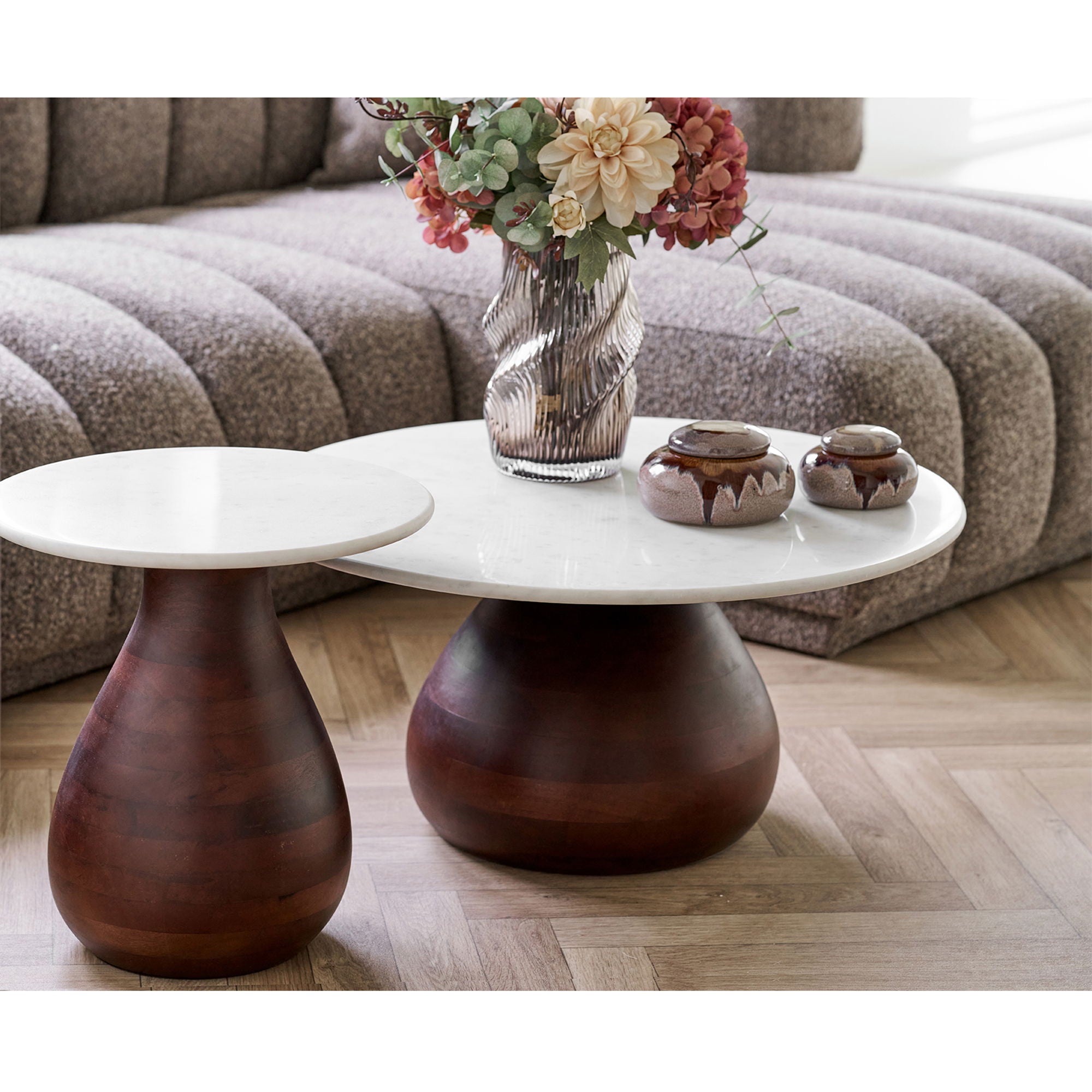 Heide salontafel, mango wood/marble, dark brown/white ø70x35 cm