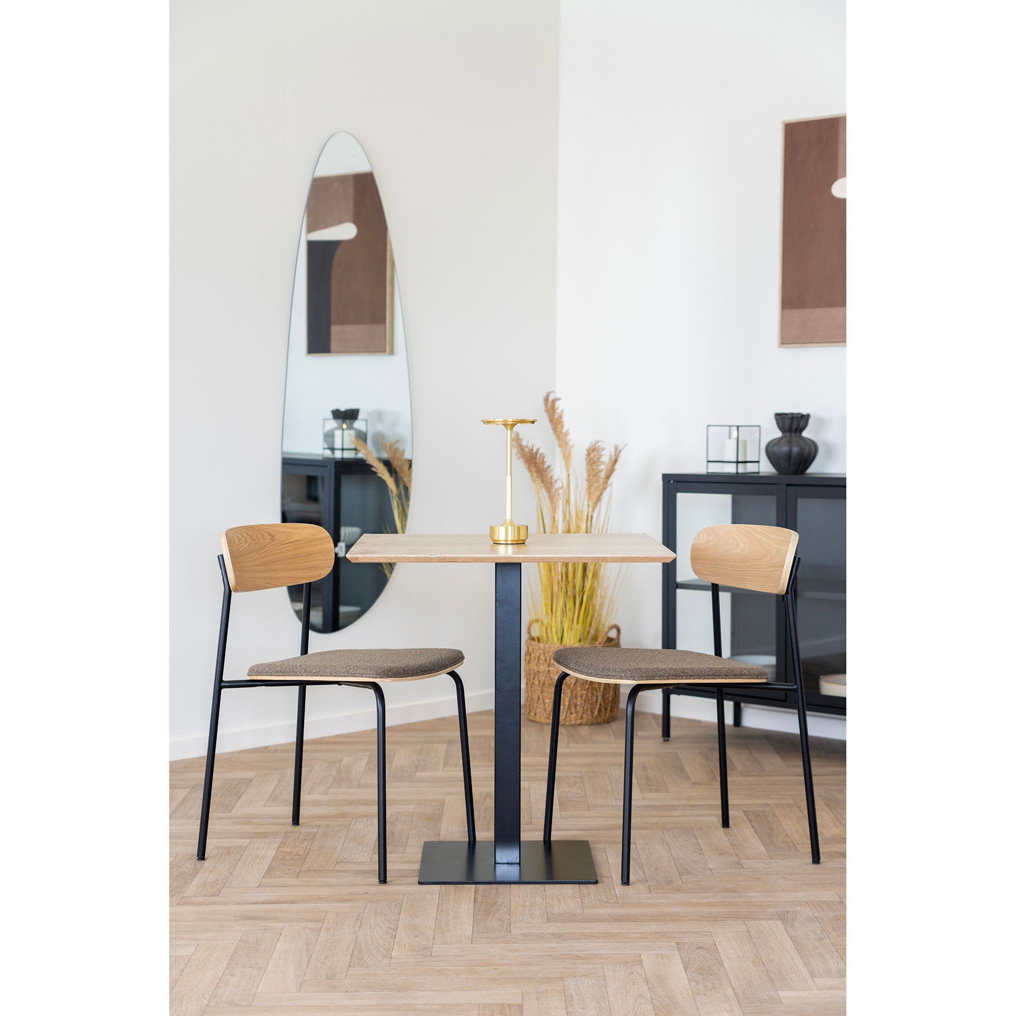 Fano bistro tafel - Melamine in natural, zwart metalen voet 70x70x75 cm