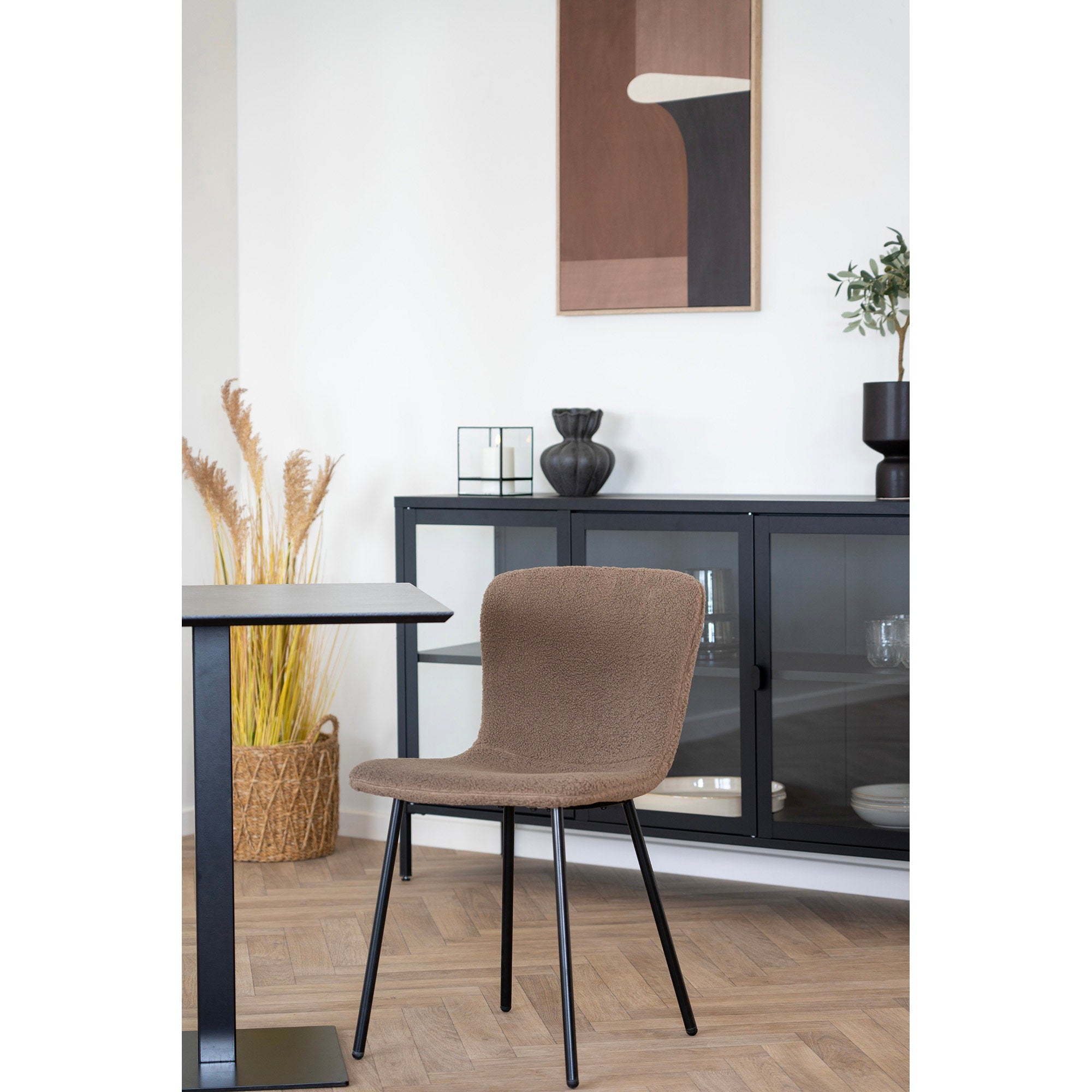 Fano bistro tafel - Melamine, donker stone-look, zwart metalen voet 70x70x75 cm
