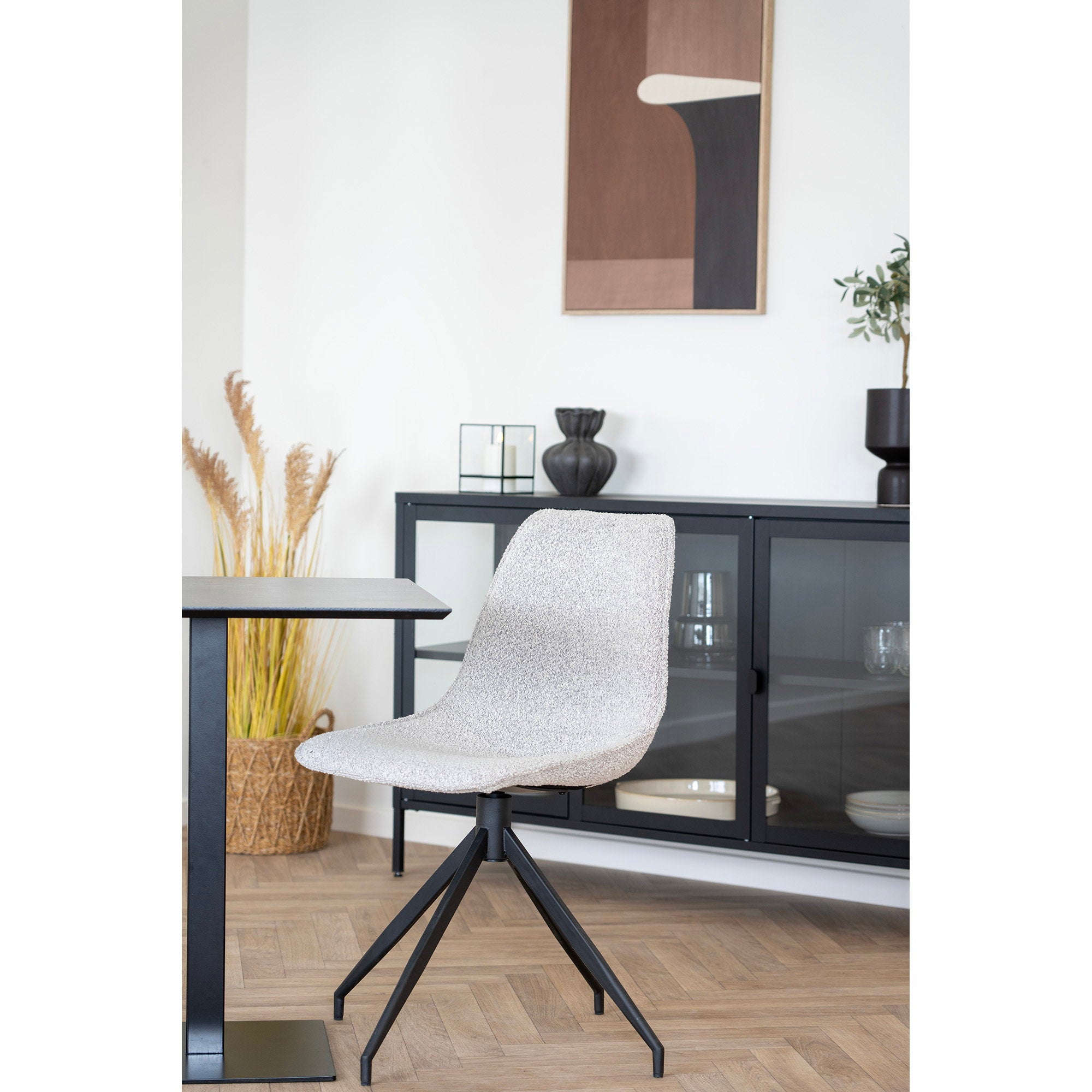 Fano bistro tafel - Melamine, donker stone-look, zwart metalen voet 70x70x75 cm