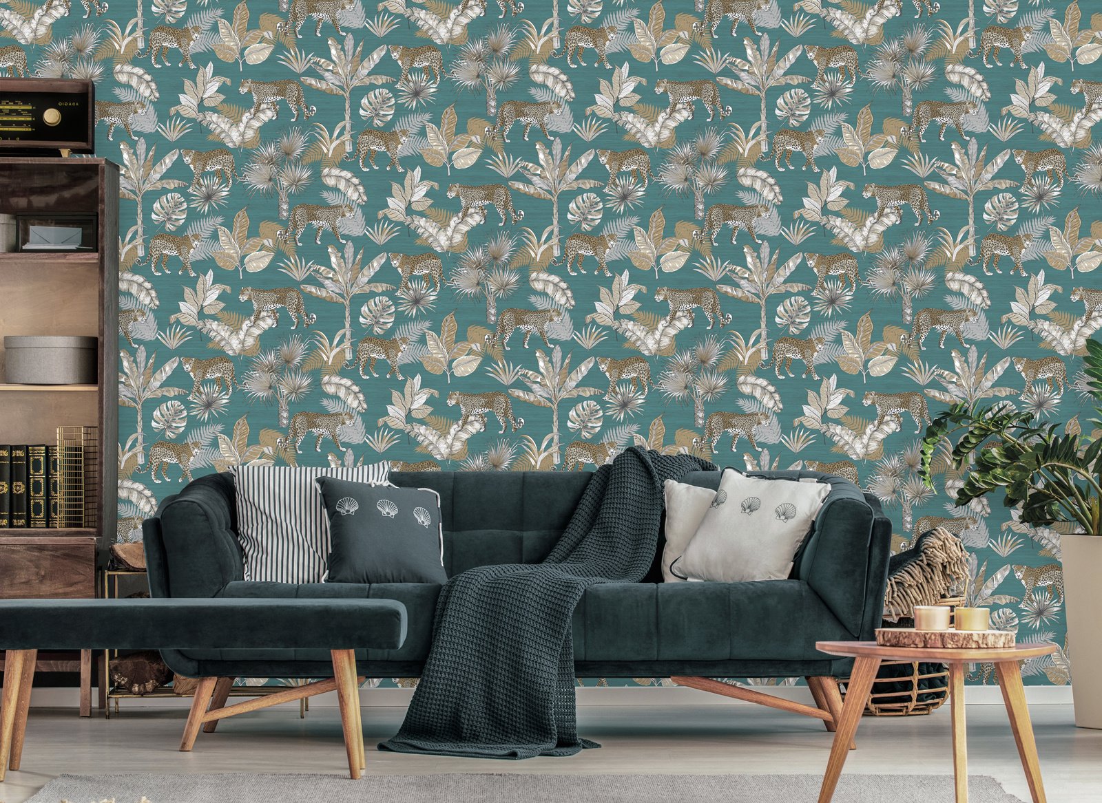 Behang Jungle Fever Leopard blauw/beige