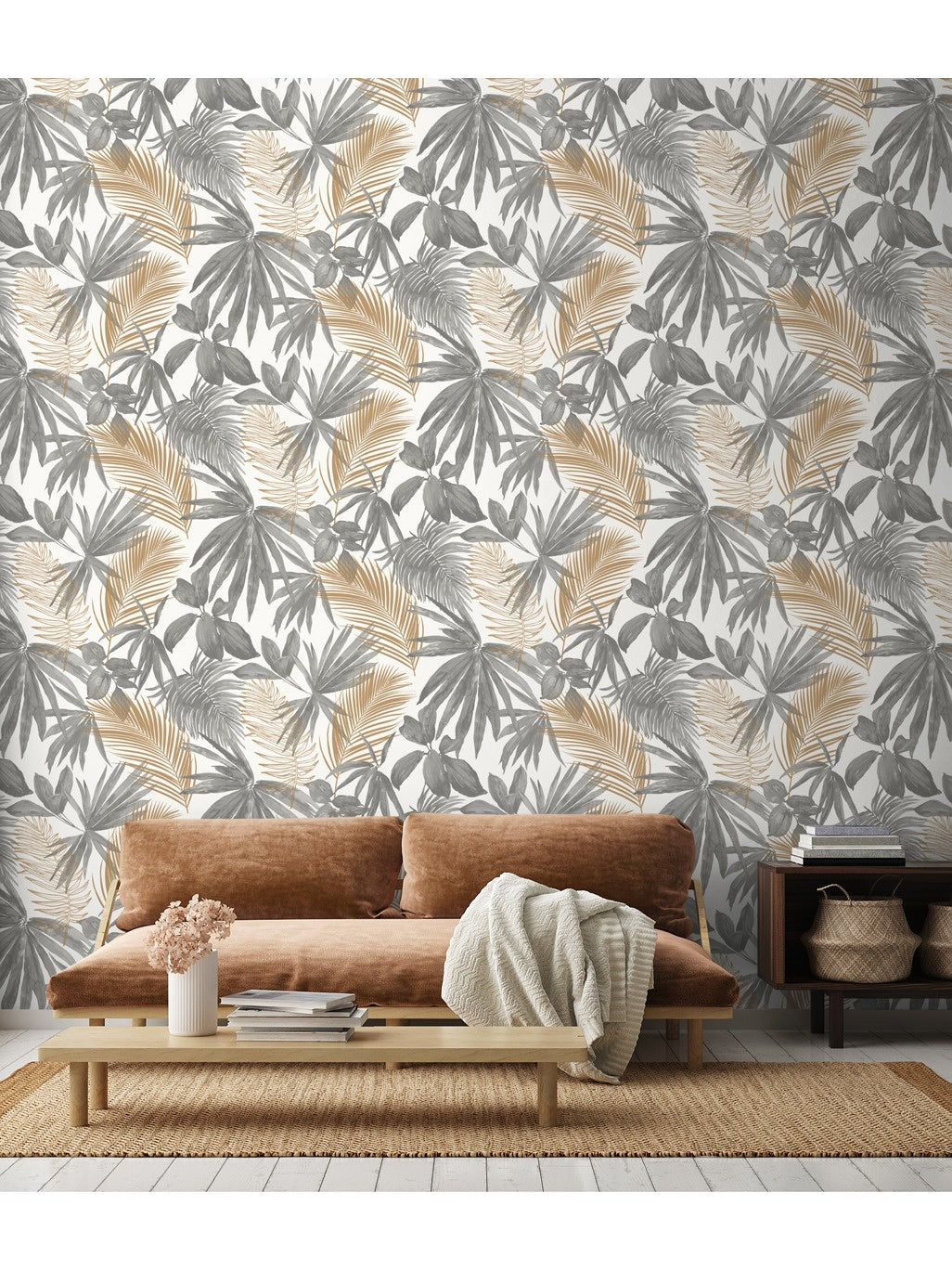 Behang Jungle Fever Wild Palms grijs/beige