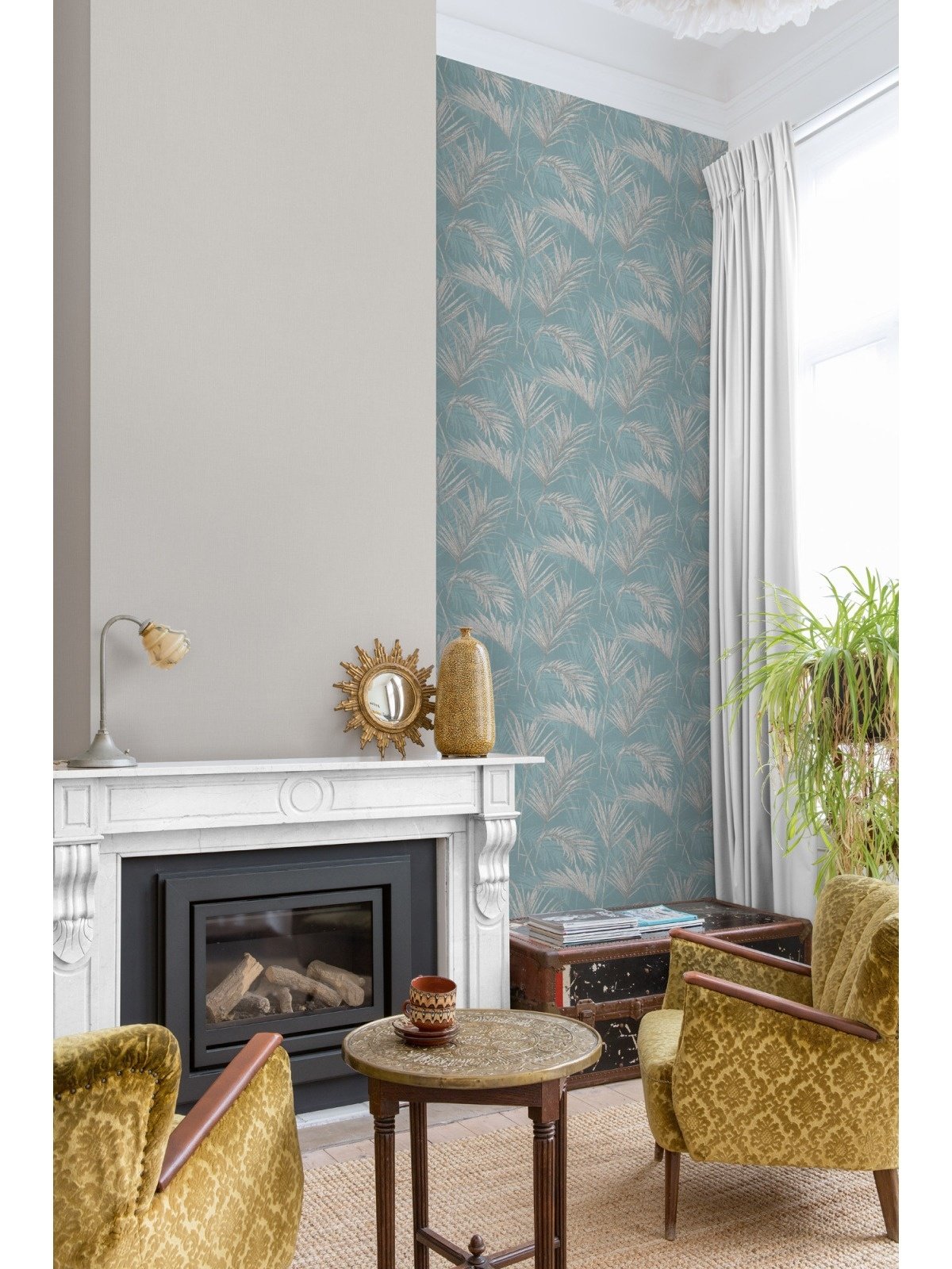 Behang Myriad Palm Springs blauw/grijs