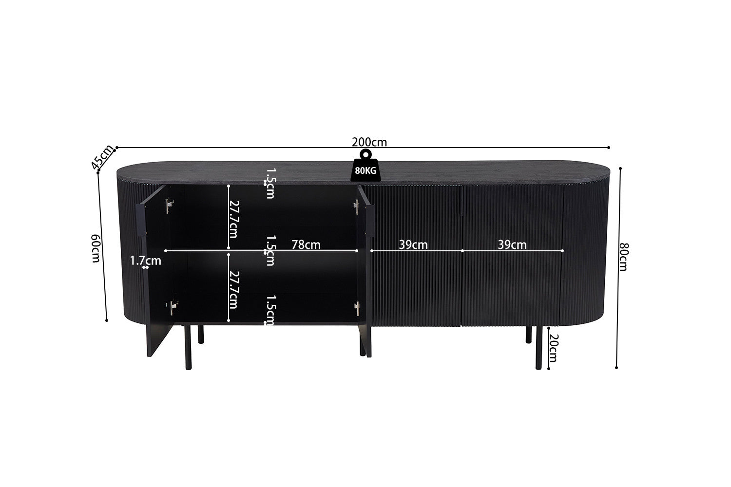 Dressoir 'Lagos' 200 cm Decor Donkerbruin