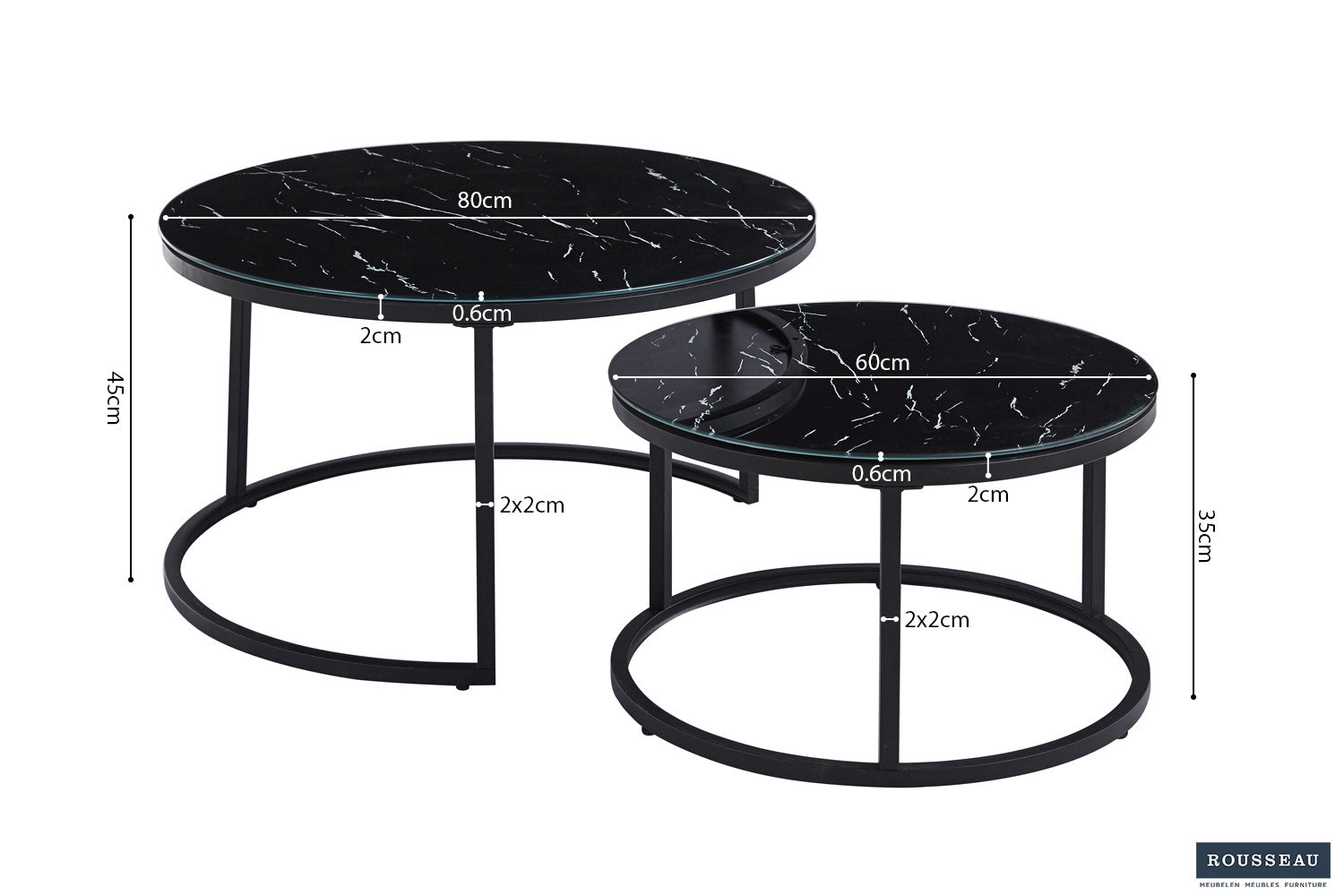 Salontafel 'Boston' Decor Glas Marmer Zwart