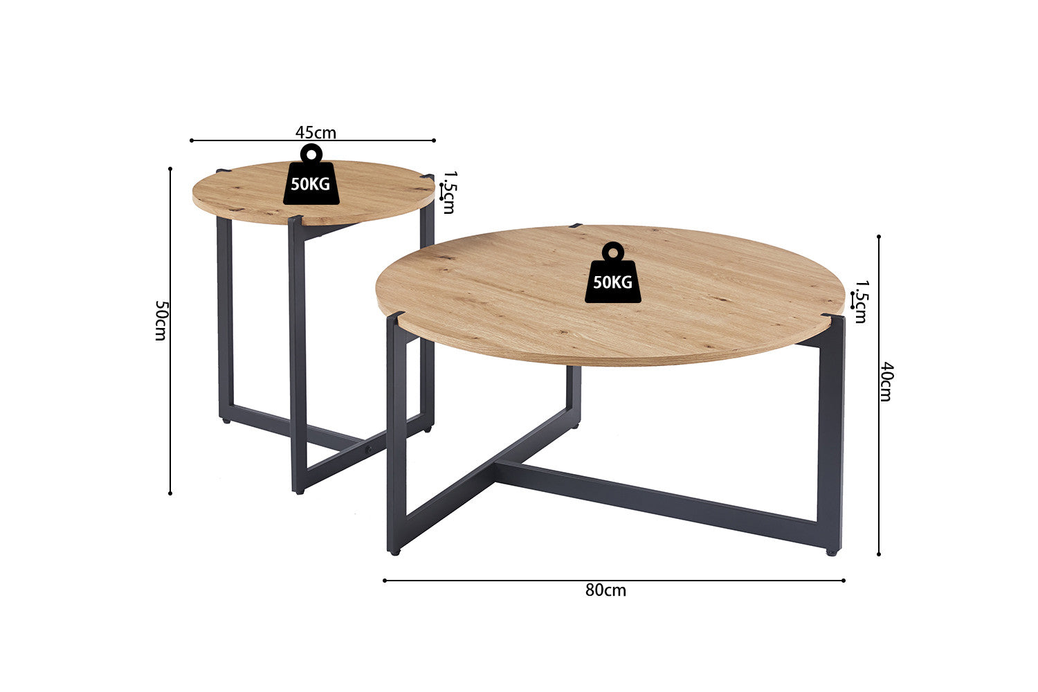 Set van 2 Salontafels 'Pola' Decor Oude eik