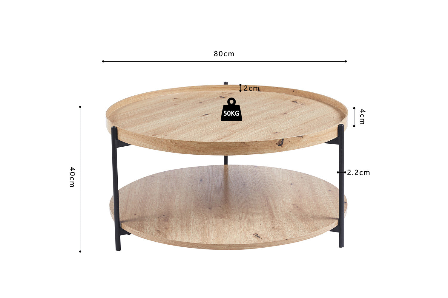 Salontafel Dalina 80 cm Oude eik