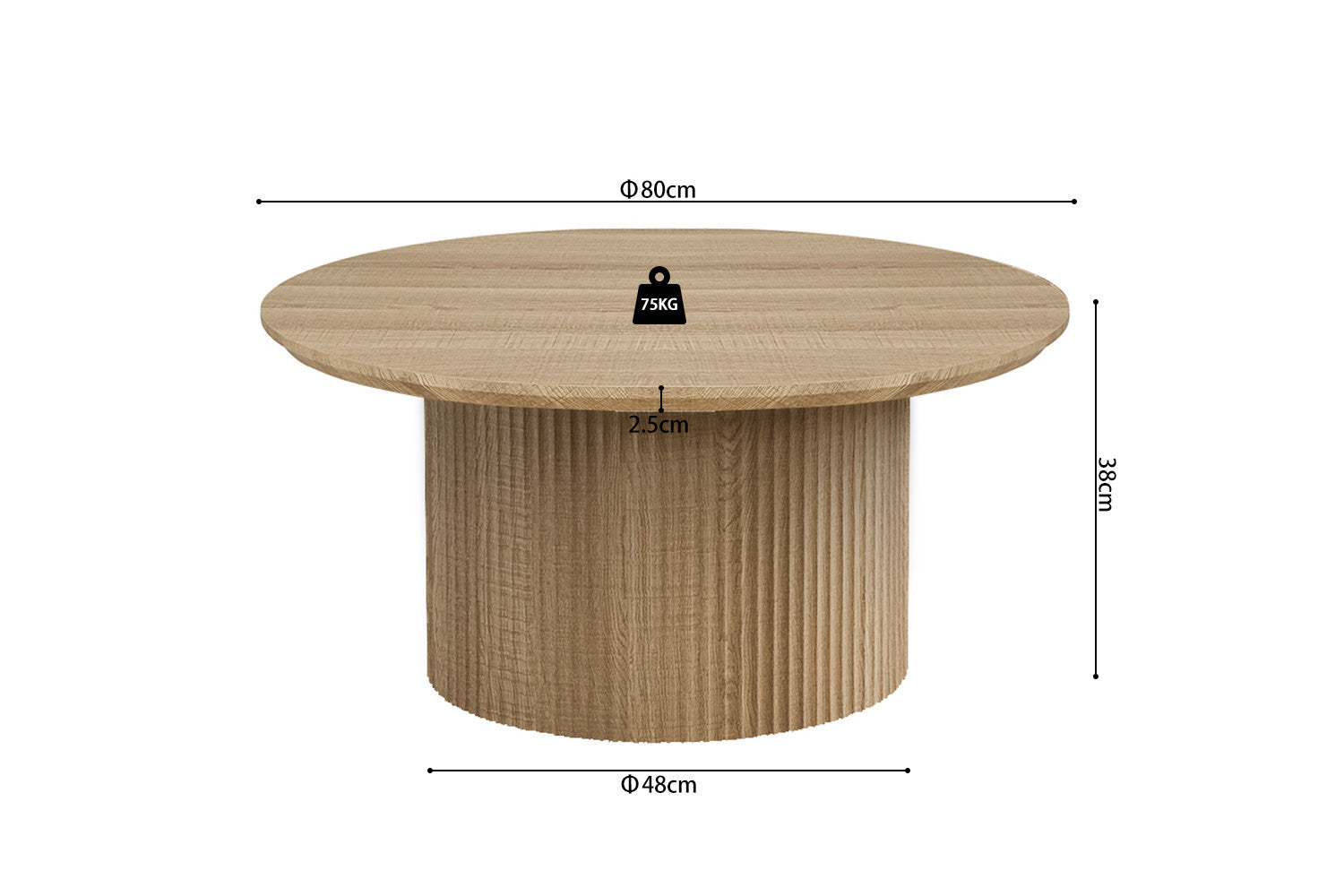 Salontafel 'Lagos' 80 cm Rond Decor Eik Naturel