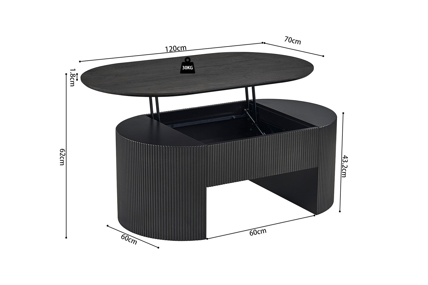 Salontafel 'Lagos' 120 cm Lift-top Decor Donkerbruin