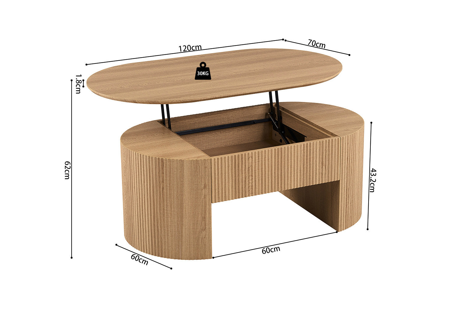 NEW - Salontafel 'Lagos' 120 cm Lift-top Decor Eik Naturel