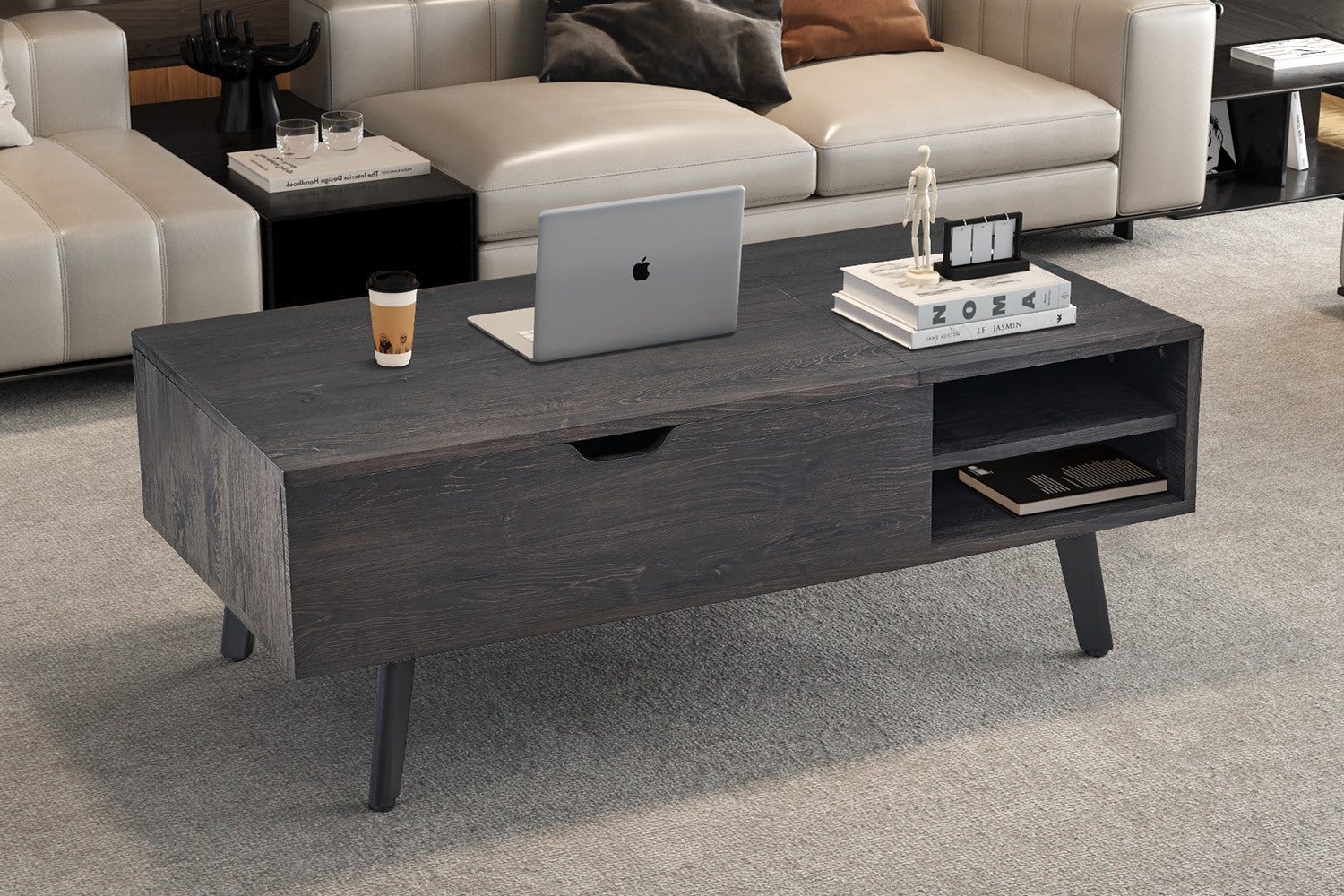Salontafel 'Justine' Opklapbare top Decor Donkerbruin