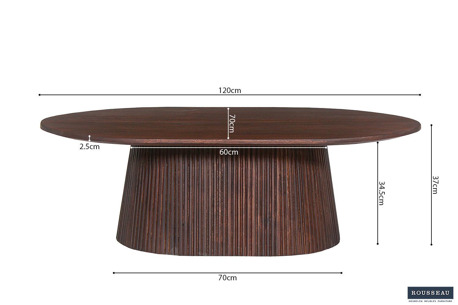 Salontafel 'Miguel' 120 cm Ovaal Mango hout Donkerbruin
