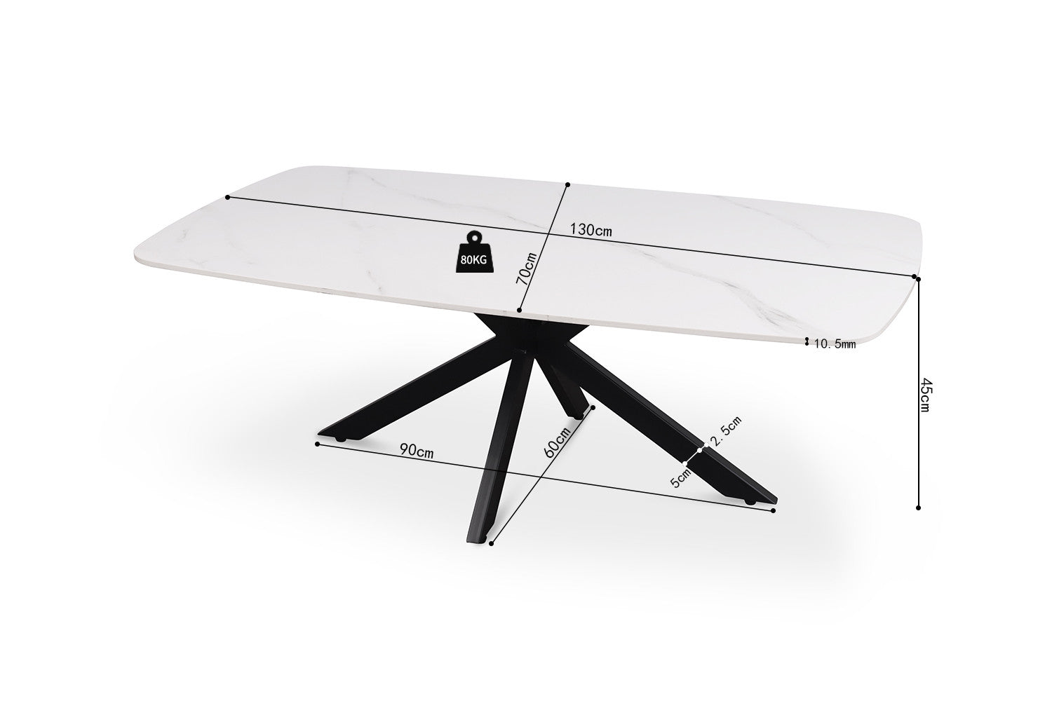 Salontafel Apollo 130 cm Deens Ovaal Steen Wit