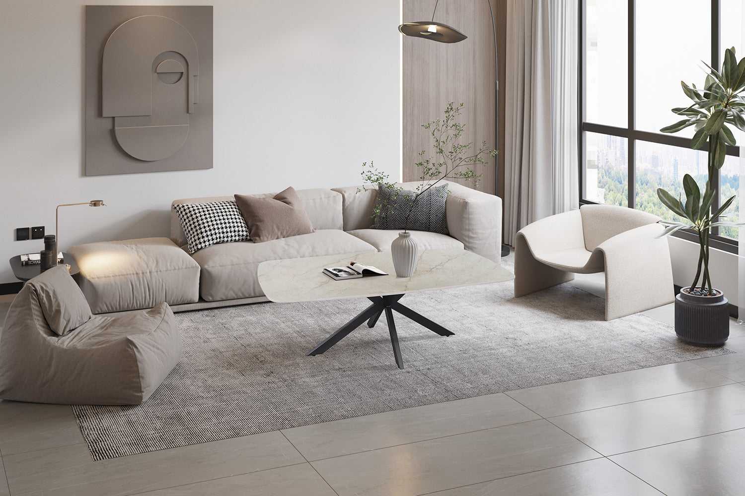 Salontafel 'Apollo' 130 cm Deens Ovaal Glanzend Steen Shakespeare Beige