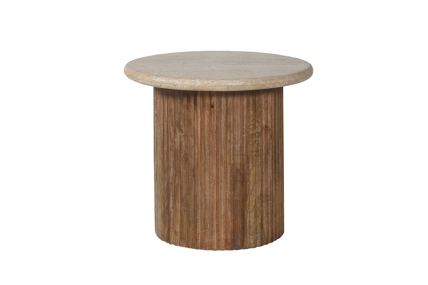 Bijzettafel Louis 50 cm Mango hout met Travertin Beige