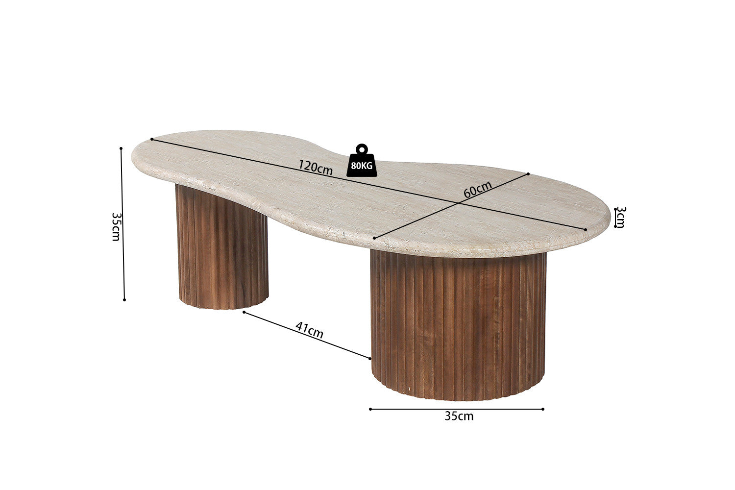 Salontafel Marlon 120 cm Travertin Beige