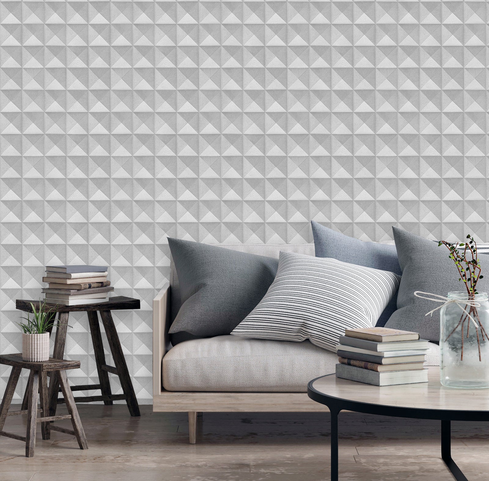Behang Beaux arts 2 3d effect silver