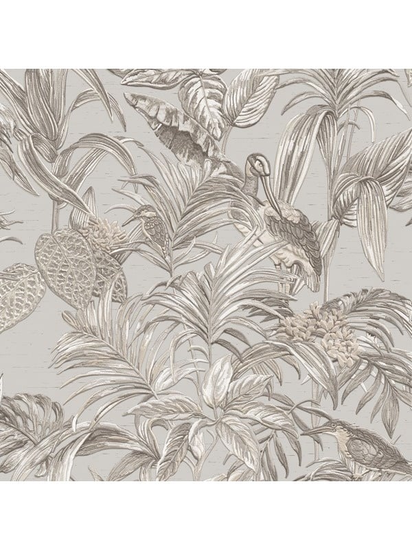 Behang Embellish bird of paradise grey