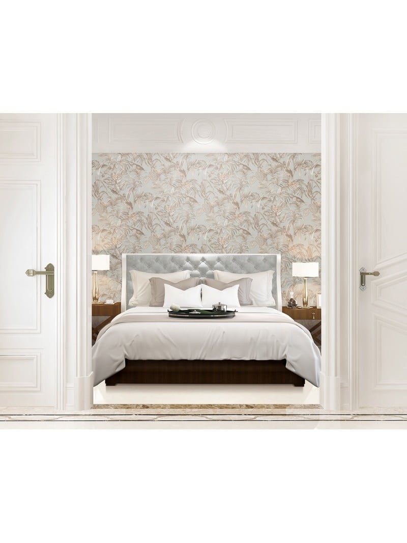 Behang Embellish bird of paradise grey