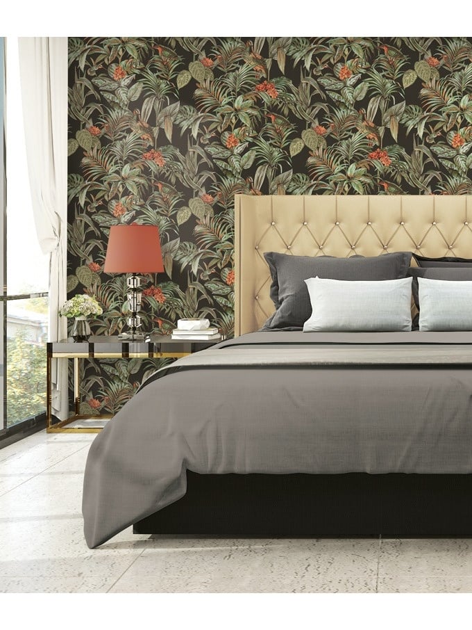 Behang Wallstitch bird of paradise black