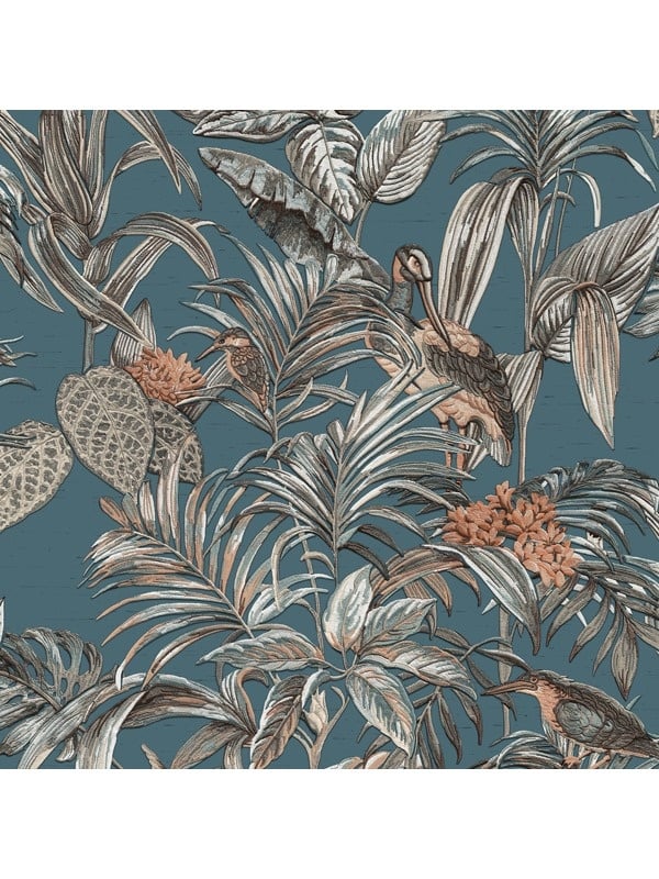 Behang Wallstitch bird of paradise blue