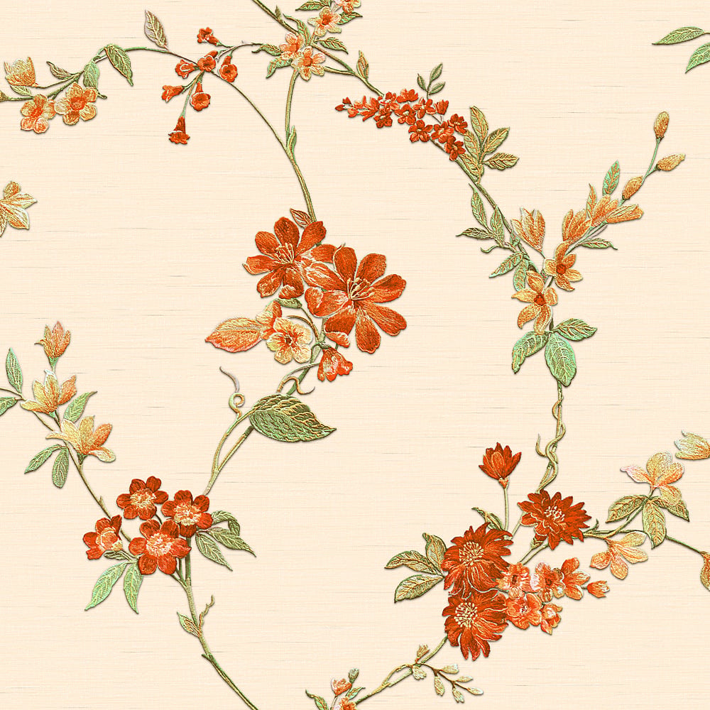 Behang Fabric Touch flower red