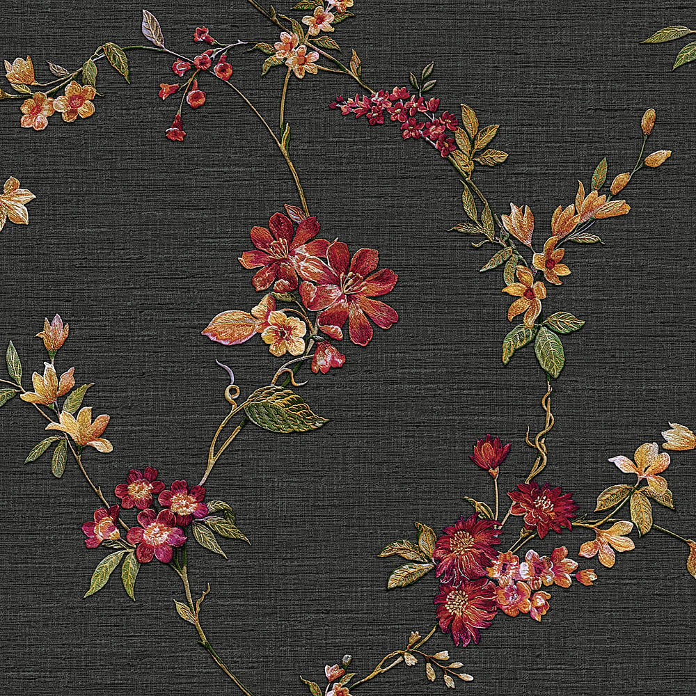Behang Fabric Touch flower black