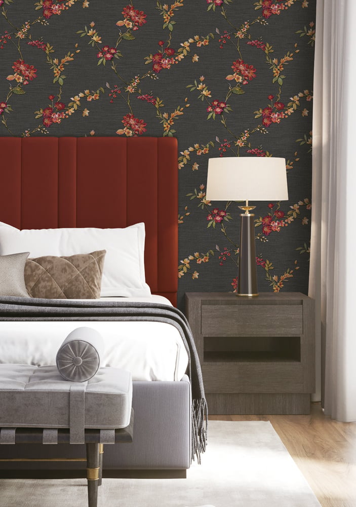 Behang Fabric Touch flower black