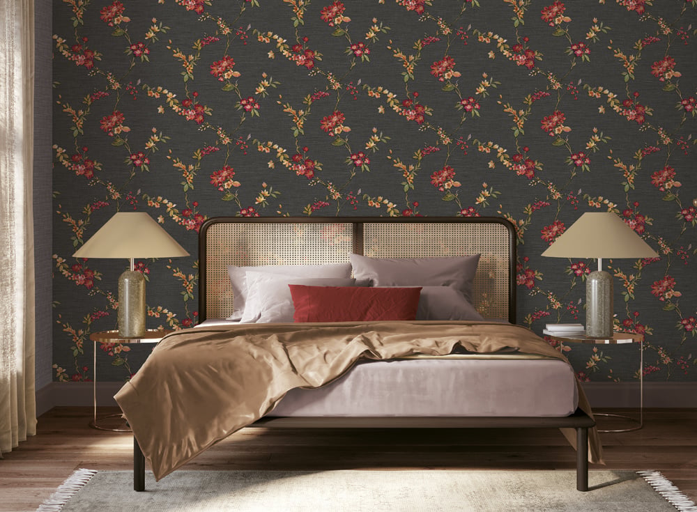 Behang Fabric Touch flower black