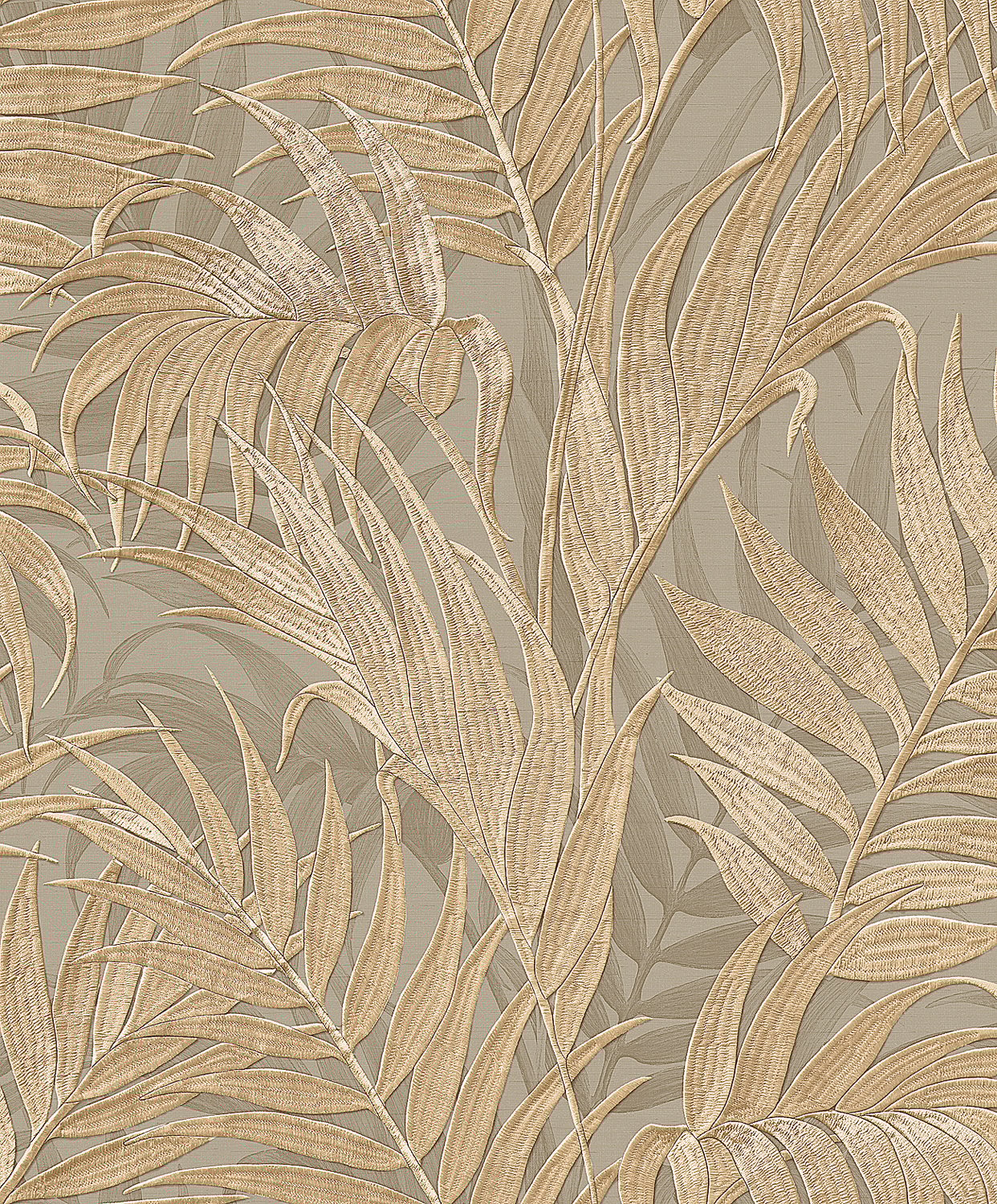 Behang Grace Tropical palm leaf green/gold