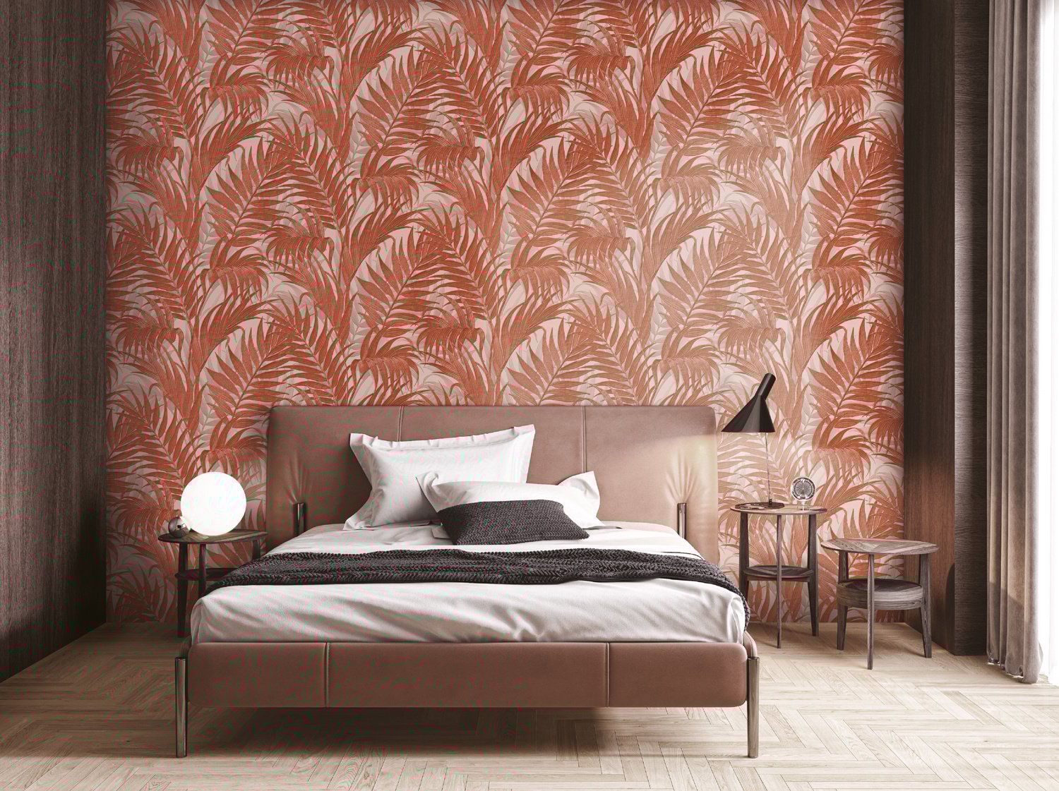 Behang Grace Tropical palm leaf orange/beige