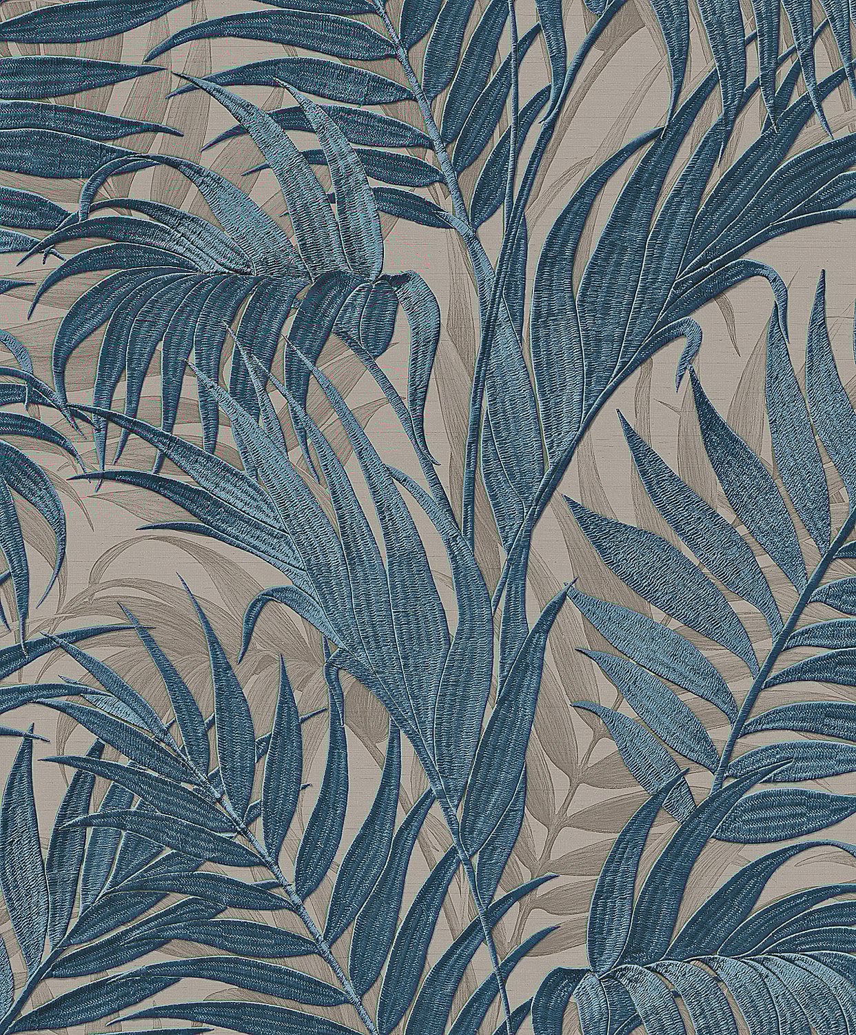 Behang Grace Tropical palm leaf petrol/beige