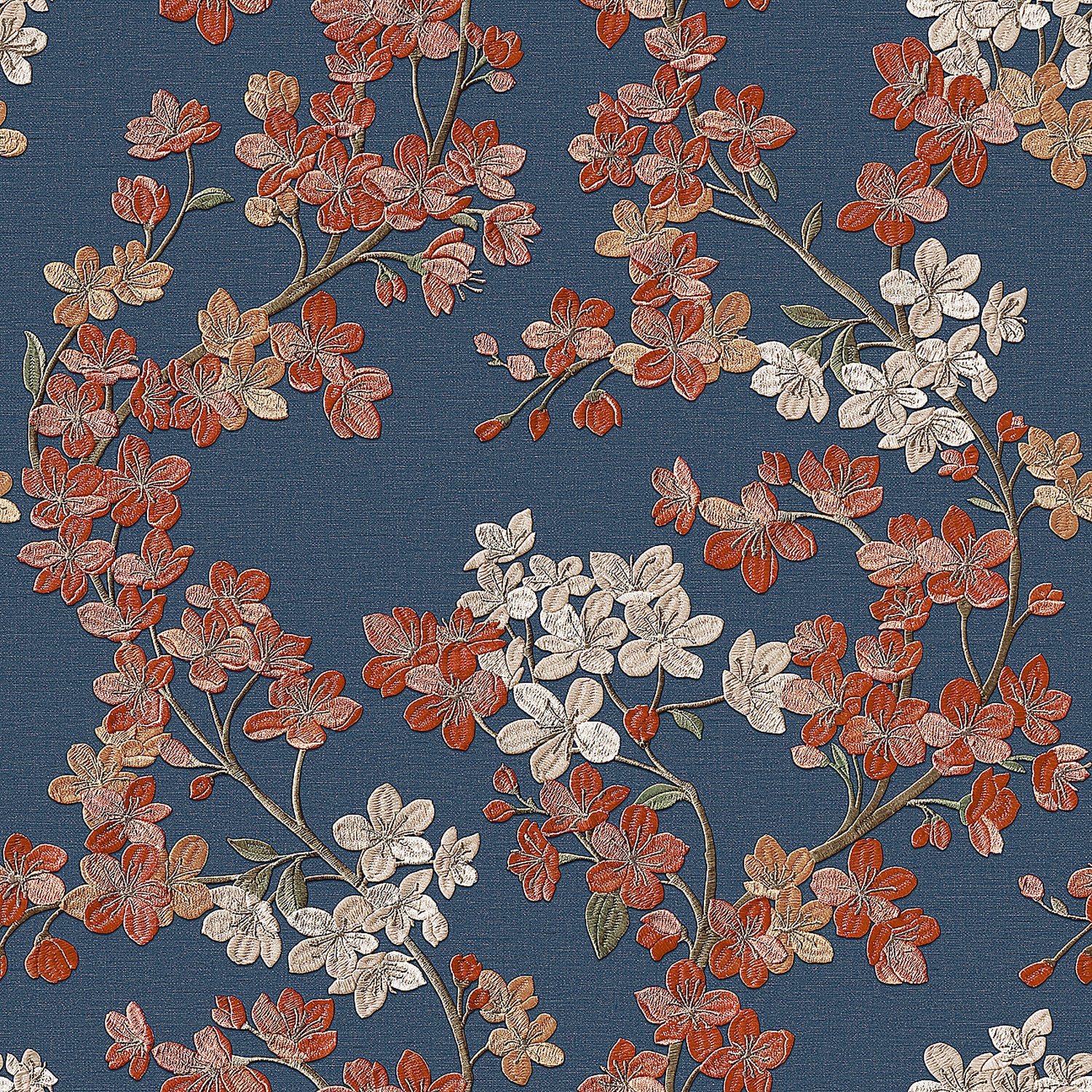 Behang Grace Cherry blossom blue/copper