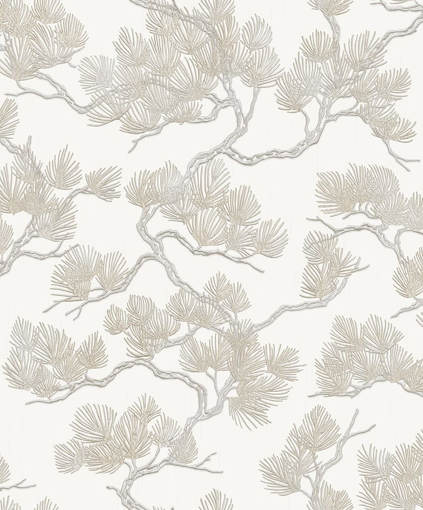 Behang Wall Fabric pine tree white