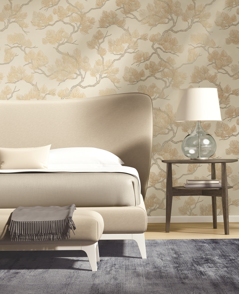 Behang Wall Fabric pine tree cream