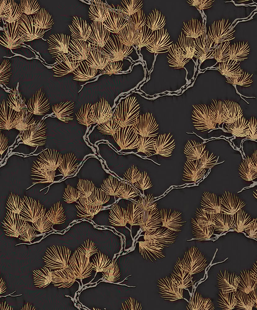 Behang Wall Fabric pine tree black