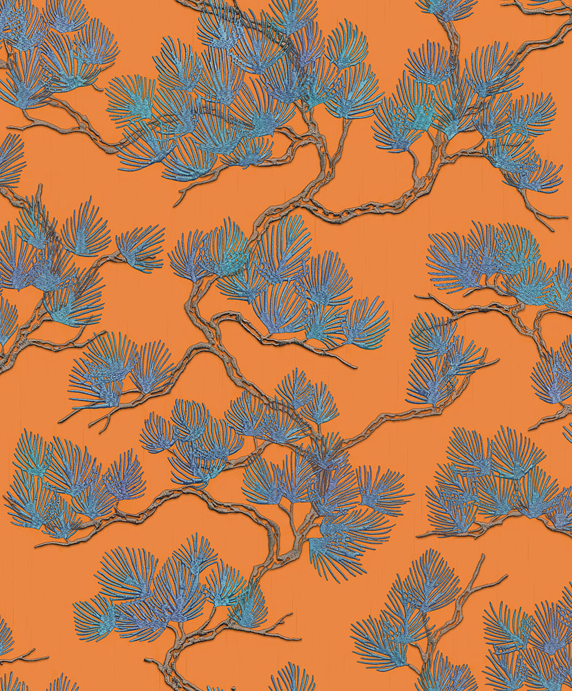 Behang Wall Fabric pine tree orange