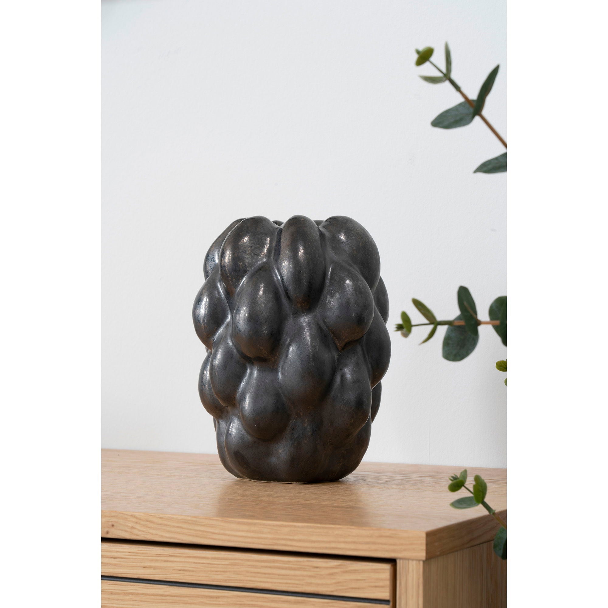 Keramische vaas in zwart, 14x15x19 cm