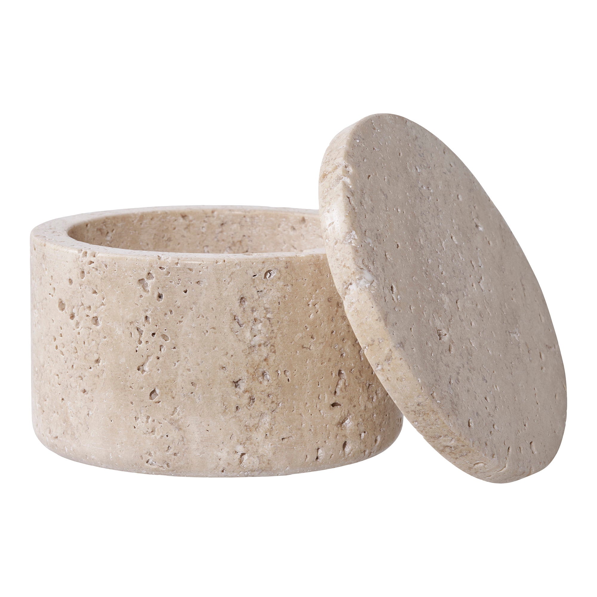 Stori - Voorraadpot, travertijn, naturel ø10x6,5 cm