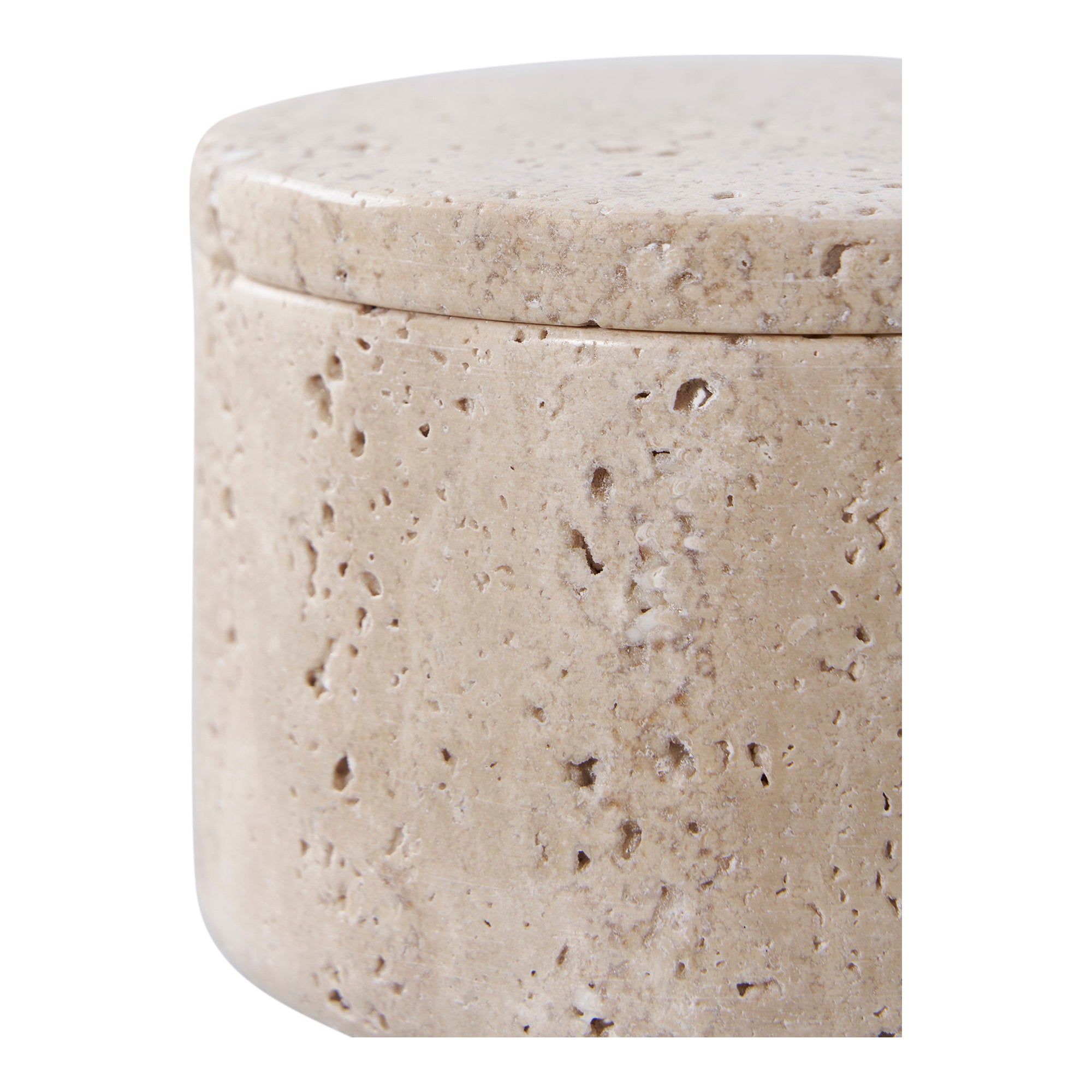 Stori - Voorraadpot, travertijn, naturel ø10x6,5 cm