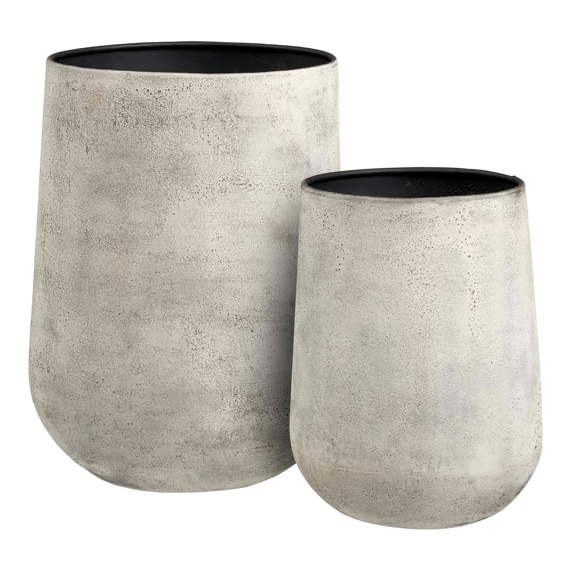 Pot in metaal, antiek in beige, set van 2
